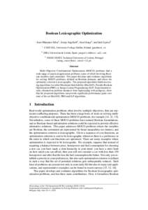 Boolean Lexicographic Optimization Joao Marques-Silva1 , Josep Argelich2 , Ana Grac¸a3 , and Inˆes Lynce3 1 2  CSI/CASL, University College Dublin, Ireland 