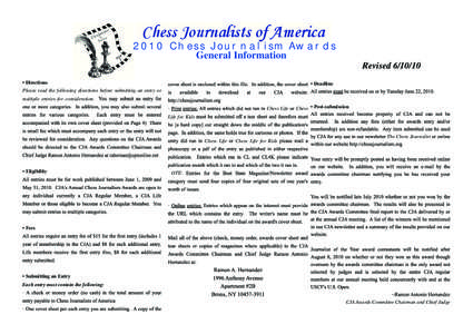 2010 Chess Journalism Awards General Information Revised[removed] • Directions  • Deadline