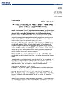 Microsoft Word - Weibel Scientific wins major radar order in US
