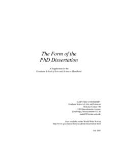 The Form of the PhD Dissertation A Supplement to the Graduate School of Arts and Sciences Handbook  HARVARD UNIVERSITY