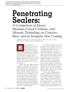 Penetrating Sealers: A Comparison of Epoxy, Moisture-Cured Urethane, and Siloxane Technology on Concrete, Rust, and an Inorganic Zinc Coating
