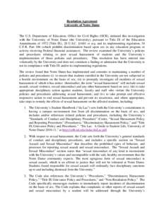 Resolution Agreement University of Notre Dame (PDF)