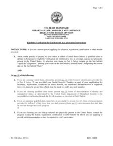 Page 1 of 3  STATE OF TENNESSEE DEPARTMENT OF COMMERCE AND INSURANCE REGULATORY BOARDS DIVISION 500 JAMES ROBERTSON PARKWAY