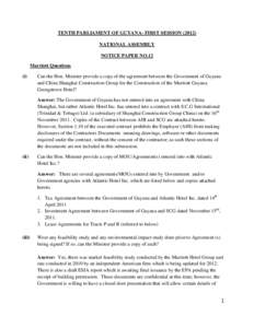 TENTH PARLIAMENT OF GUYANA- FIRST SESSIONNATIONAL ASSEMBLY NOTICE PAPER NO.12 Marriott Questions (i)