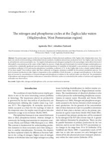 nitrogen and phosphorus cycles at the Żeglica lake waters Limnological Review 9,The 1: 