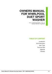 OWNERS MANUAL FOR WHIRLPOOL DUET SPORT WASHER PDF-11OMFWDSW7WWRG | Page: 48 File Size 2,045 KB | 15 Aug, 2016