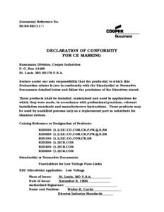 Document Reference NoEEC1171 DECLARATION OF CONFORMITY FOR CE MARKING Bussmann Division, Cooper Industries