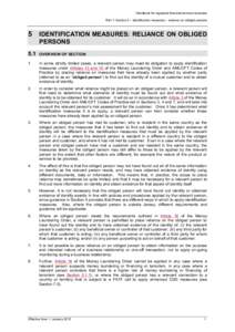 Handbook for regulated financial services business Part 1: Section 5 – Identification measures – reliance on obliged persons 5  IDENTIFICATION MEASURES: RELIANCE ON OBLIGED