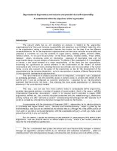 Organizational Ergonomics and inclusive and proactive Social Responsibility: A commitment within the objectives of the organization Ender Carrasquero University of the Armed Forces - Ecuador  Cri