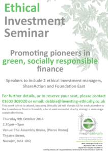 Ethical Investment Seminar Promoting pioneers in green, socially responsible finance
