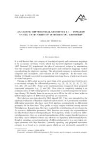 Math. Appl), 171–182 DOI: maAXIOMATIC DIFFERENTIAL GEOMETRY I–1 – TOWARDS MODEL CATEGORIES OF DIFFERENTIAL GEOMETRY HIROKAZU NISHIMURA