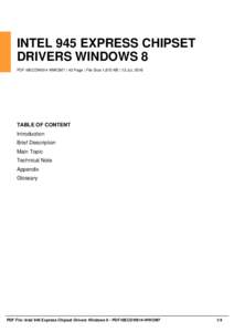 INTEL 945 EXPRESS CHIPSET DRIVERS WINDOWS 8 PDF-I9ECDW814-WWOM7 | 43 Page | File Size 1,870 KB | 13 Jul, 2016 TABLE OF CONTENT Introduction