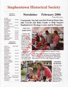 HistoricalSociety Stephentown BOARD OF DIRECTORS  Newsletter Febru^ry2006