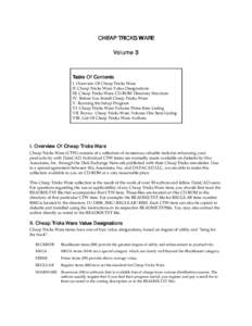 CHEAP TRICKS WARE Volume 3 Table Of Contents I. Overview Of Cheap Tricks Ware II. Cheap Tricks Ware Value Designations