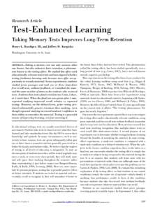 PS YC HOLOGICA L SC IENCE  Research Article Test-Enhanced Learning Taking Memory Tests Improves Long-Term Retention