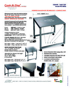 SQUARE TABLE TOP model #TS-80SQ INTERNATIONAL, INCPATENTED SHALLOW-DIP-TECHNOLOGY + CONTACT HEAT