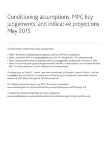 Conditioning assumptions, MPC key judgements, and indicative projections May 2015 This document contains four tables of projections: • •