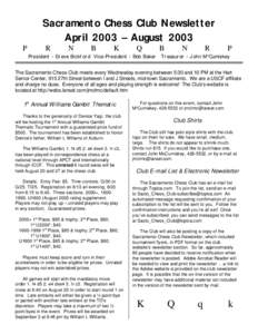 Sacramento Chess Club Newsletter April 2003 – August 2003 P R