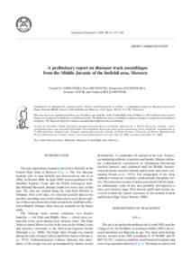 Geological Quarterly, 2009, 53 (4): 477–482  SHORT COMMUNICATION A preliminary report on dinosaur track assemblages from the Middle Jurassic of the Imilchil area, Morocco