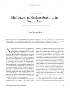 FEROZ HASSAN KHAN  Challenges to Nuclear Stability in South Asia  FEROZ HASSAN KHAN