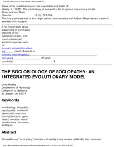 THE SOCIOBIOLOGY OF SOCIOPATHY: AN INTEGRATED...