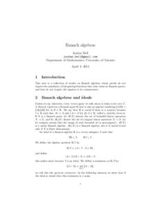 Banach algebras Jordan Bell  Department of Mathematics, University of Toronto April 3, 2014