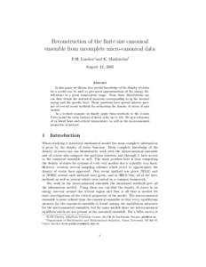 Reconstruction of the finite size canonical ensemble from incomplete micro-canonical data P.H. Lundow∗and K. Markstr¨om† August 12, 2005  Abstract