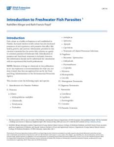 CIR716  Introduction to Freshwater Fish Parasites 1 RuthEllen Klinger and Ruth Francis Floyd2  Introduction