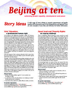 Beijing at ten achieving gender equality, development and peace Story Ideas  A wide range of issues relating to women’s empowerment and gender
