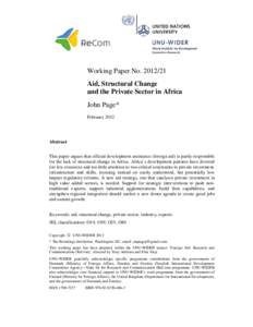 WIDER Working Paper NoAid, Structural Change and the Private Sector in Africa