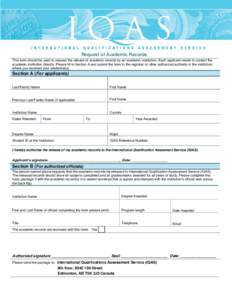 IQAS Academic Records Request Form