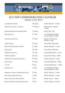 2015 NSW COMMEMORATION CALENDAR (January to July[removed]Australia Day Ceremony 26th January