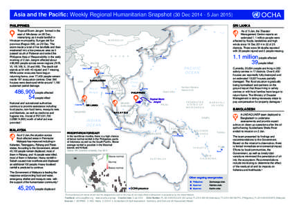 Asia and the Pacific: Weekly Regional Humanitarian Snapshot (30 Dec[removed]Jan[removed]PHILIPPINES SRI LANKA  Tropical Storm Jangmi formed in the