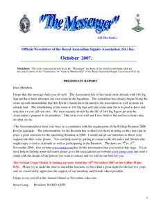 (Of The Gods.)  Official Newsletter of the Royal Australian Signals Association (SA) Inc. October[removed]Disclaimer: The views expressed in articles in the “Messenger” are those of the writers/contributors and not