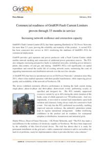 Press Release  February, 2016 Commercial readiness of GridON Fault Current Limiters proven through 33 months in service