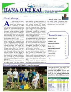 HANA O KE KAI  “Work of the Ocean” NEWSLETTER OF THE OCEAN AND RESOURCES ENGINEERING DEPARTMENT, Fall 2010, Volume 11, Issue 1