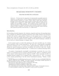 Theory and Applications of Categories, Vol. 29, No. 22, 2014, pp. 609–634.  REALIZABLE HOMOTOPY COLIMITS ´ BEATRIZ RODR´IGUEZ GONZALEZ Abstract. We show that the composition of a homotopically meaningful ‘geometric