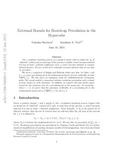 arXiv:1506.04686v1 [math.CO] 15 JunExtremal Bounds for Bootstrap Percolation in the Hypercube Natasha Morrison1