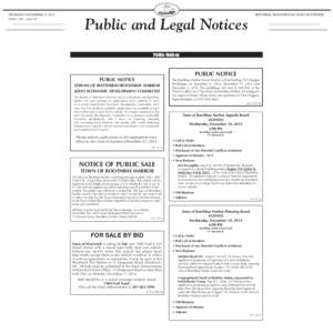 THURSDAY, NOVEMBER 27, 2014	 Volume 139 ~ Issue 48 Public and Legal Notices  BOOTHBAY REGISTER/WISCASSET NEWSPAPER