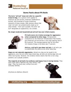 Some Facts about Pit Bulls The term “pit bull” does not refer to a specific breed of dog. It’s a generic term applied to American pit bull terriers, American Staffordshire terriers, and hundreds of mixes containing