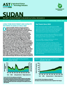 Agricultural Research Corporation SUDAN  RECENT DEVELOPMENTS IN AGRICULTURAL RESEARCH