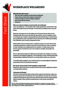 Fact Sheet  Workplace Wellbeing What this fact sheet covers: •	 Why worry about workplace mental health and wellbeing? •	 Top ten factors involved with workplace mental health
