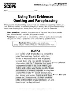 Core Skills Workout REFERENCE: Quoting and Paraphrasing Text Evidence ® THE LANGUAGE ARTS MAGAZINE