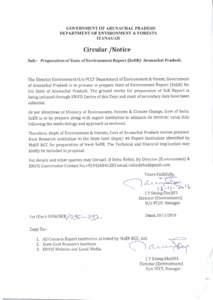 GOVERNMENT OF ARUNACHAL PRADESH DEPARTMENT OF ENVIRONMENT & FORESTS ITANAGAR Circular /Notice Sub:- Preparation of state of Environment Report (SoER)- Arunachal Pradesh.