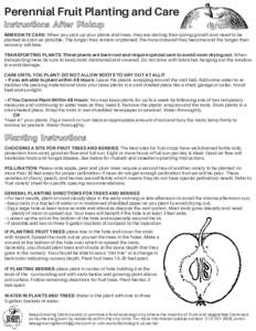 Perennial Fruit Planting and Care  Instructions After Pickup IMMEDIATE CARE: When you pick up your plants and trees, they are starting their spring growth and need to be planted as soon as possible. The longer they remai