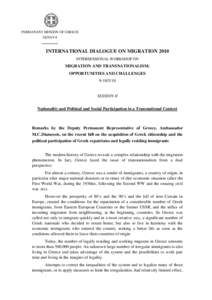 Nationality and Political and Social Participation in a Transnational Context: Migration and Transnationalism: Opportunities and Challenges[removed]Michel Christos Diamessis