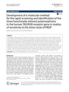 Development of a molecular method for the rapid screening and identification of the three functionally relevant polymorphisms in the human TAS2R38 receptor gene in studies of sensitivity to the bitter taste of PROP