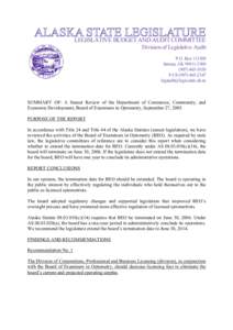 LEGISLATIVE BUDGET AND AUDIT COMMITTEE Division of Legislative Audit P.O. Box[removed]Juneau, AK[removed][removed]FAX[removed]