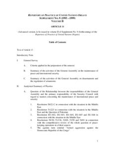 REPERTORY OF PRACTICE OF UNITED NATIONS ORGANS SUPPLEMENT NO[removed] – 1999) VOLUME II ARTICLE 11 (Advanced version, to be issued in volume II of Supplement No. 9 (forthcoming) of the Repertory of Practice of United N