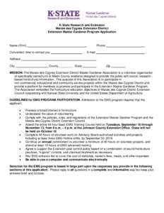 K-State Research and Extension Marais des Cygnes Extension District Extension Master Gardener Program Application Name (Print)
